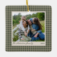 Vintage check frame green plaid photo Christmas