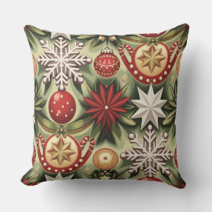 Vintage Cheer Christmas Pattern  Throw Pillow
