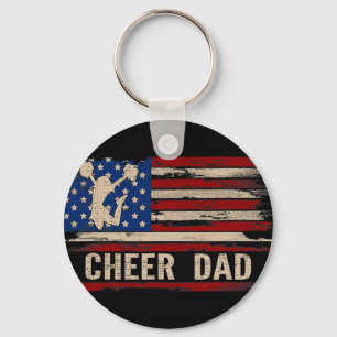Vintage Cheer Dad American Usa Flag Cheerleadingda Keychain