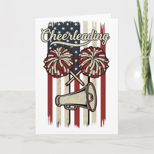 Vintage Cheerleading USA Flag Retro Pom Design Card (Front)