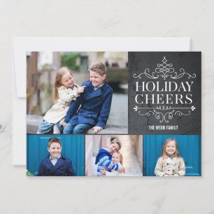 Vintage Cheers 4 Photos Holiday Photo Cards
