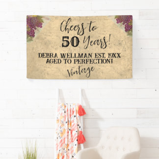 Vintage Cheers to 50 years Custom Wine Themed Banner
