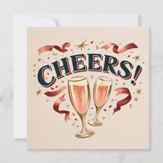 Vintage Cheers Typography with Champagne Flutes Card