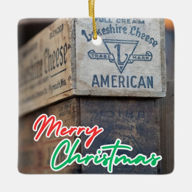  Vintage Cheese Label Ceramic Ornament (Front)
