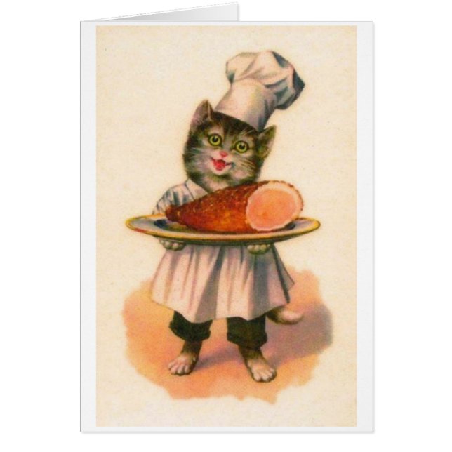Vintage - Chef Cat Serves Baked Ham, (Front)