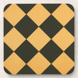 Vintage Chequered Design Art Black Orange Coaster