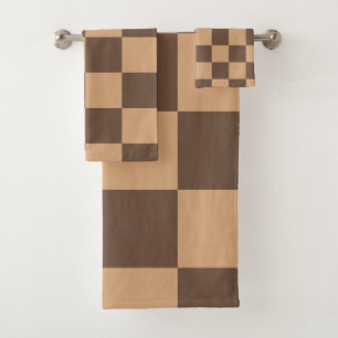 Vintage Chequered in Warm Browns Bath Towel Set