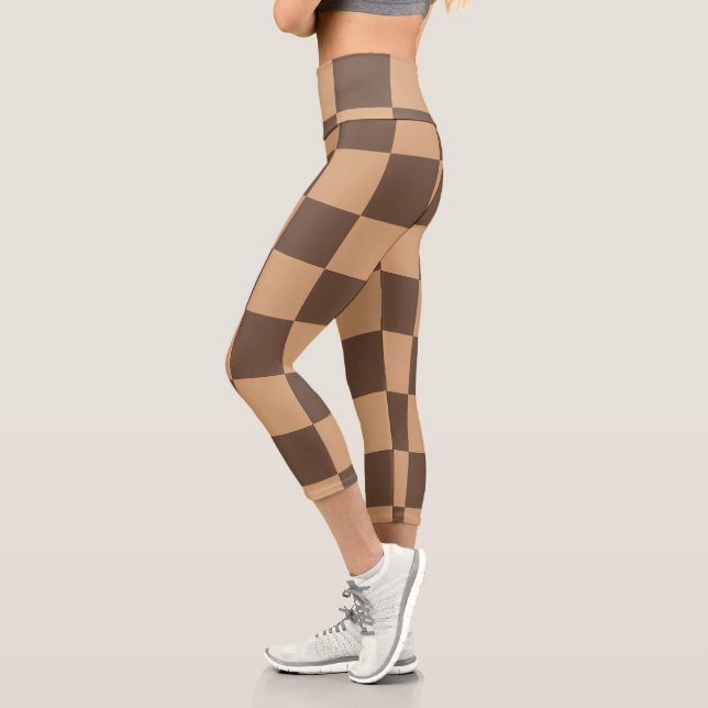 Vintage Chequered in Warm Browns Capri Leggings (Left)