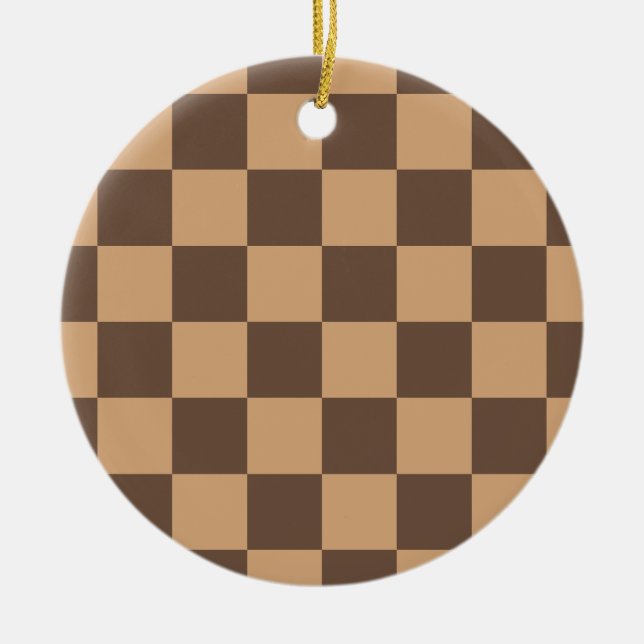 Vintage Chequered in Warm Browns Ceramic Ornament (Front)