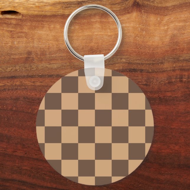 Vintage Chequered in Warm Browns Keychain (Front)