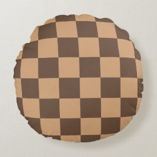 Vintage Chequered in Warm Browns Round Pillow