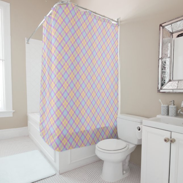 Vintage Chequered Pastel Pattern Lavender Blue (In Situ)