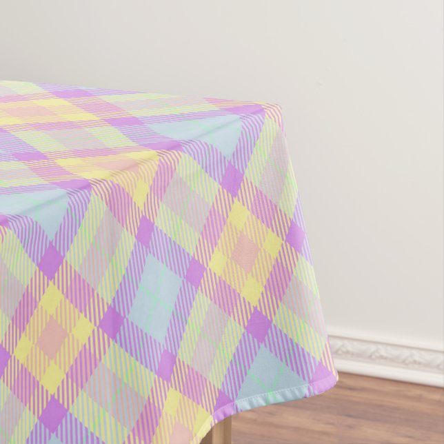 Vintage Chequered Pastel Pattern Lavender Blue Tablecloth (In Situ)