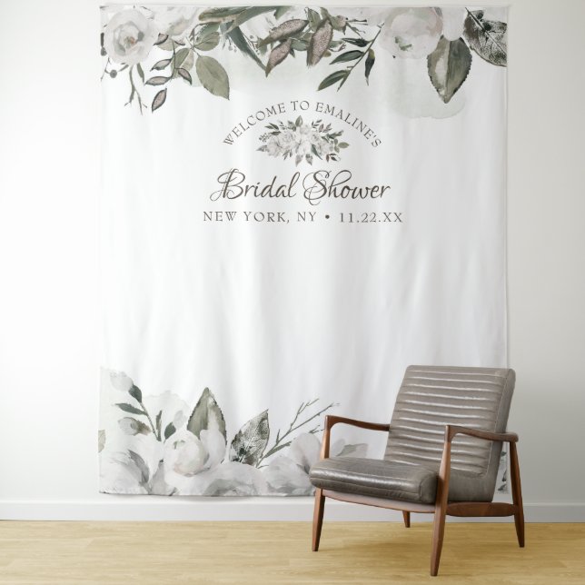 Vintage Cherish Bridal Shower Photo Prop Backdrop Tapestry (In Situ)