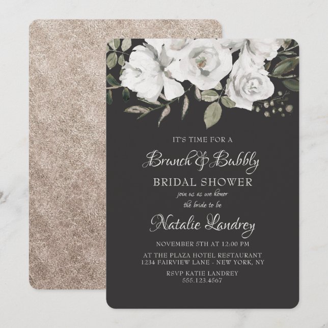 Vintage Cherish Brunch & Bubbly Bridal Shower Invitation (Front/Back)