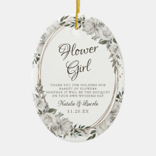 Vintage Cherish Floral To the Flower Girl Quote Ceramic Ornament