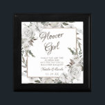 Vintage Cherish Flower Girl Quote Personalized Gift Box<br><div class="desc">Vintage Cherish White Floral & Rose Gold Painted Roses and Flowers. A Vintage Classic and Elegant Look, and Plenty of Grey, Ivory White, Rose Gold, Dusty Pink, Pine Green, and Grey leaves and foliage. With Hand Painted Floral elements, Vintage Classic Script Fonts, and Elegant Rose Gold Glitter Foil Geometric Square...</div>