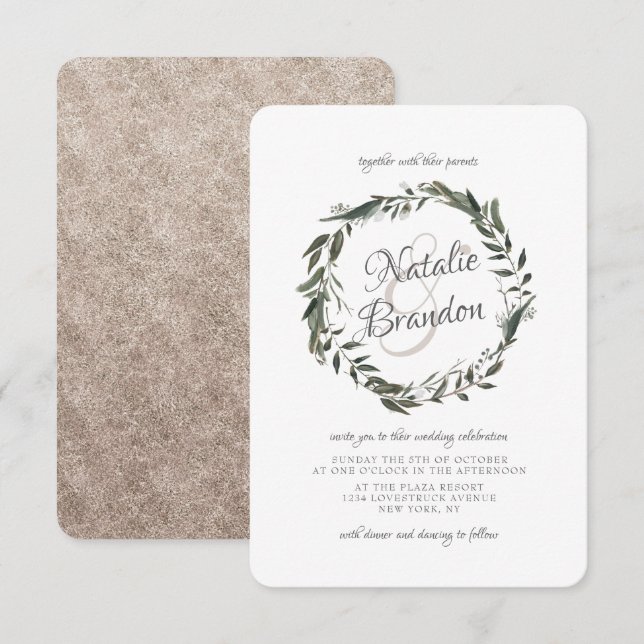 Vintage Cherish Leaf Greenery Wreath Wedding Invitation (Front/Back)