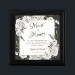 Vintage Cherish Maid of Honour Quote Personalized Gift Box<br><div class="desc">Vintage Cherish White Floral & Rose Gold Painted Roses and Flowers. A Vintage Classic and Elegant Look, and Plenty of Grey, Ivory White, Rose Gold, Dusty Pink, Pine Green, and Grey leaves and foliage. With Hand Painted Floral elements, Vintage Classic Script Fonts, and Elegant Rose Gold Glitter Foil Geometric Square...</div>