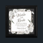 Vintage Cherish Mother of the Bride Personalized Gift Box<br><div class="desc">Vintage Cherish White Floral & Rose Gold Painted Roses and Flowers. A Vintage Classic and Elegant Look, and Plenty of Grey, Ivory White, Rose Gold, Dusty Pink, Pine Green, and Grey leaves and foliage. With Hand Painted Floral elements, Vintage Classic Script Fonts, and Elegant Rose Gold Glitter Foil Geometric Square...</div>