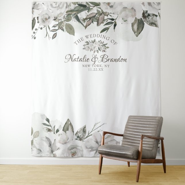 Vintage Cherish Roses Wedding Photo Booth Backdrop Tapestry (In Situ)