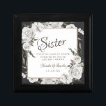 Vintage Cherish Sister Maid of Honour Personalized Gift Box<br><div class="desc">Vintage Cherish White Floral & Rose Gold Painted Roses and Flowers. A Vintage Classic and Elegant Look, and Plenty of Grey, Ivory White, Rose Gold, Dusty Pink, Pine Green, and Grey leaves and foliage. With Hand Painted Floral elements, Vintage Classic Script Fonts, and Elegant Rose Gold Glitter Foil Geometric Square...</div>