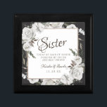 Vintage Cherish Sister Maid of Honour Personalized Gift Box<br><div class="desc">Vintage Cherish White Floral & Rose Gold Painted Roses and Flowers. A Vintage Classic and Elegant Look, and Plenty of Grey, Ivory White, Rose Gold, Dusty Pink, Pine Green, and Grey leaves and foliage. With Hand Painted Floral elements, Vintage Classic Script Fonts, and Elegant Rose Gold Glitter Foil Geometric Square...</div>