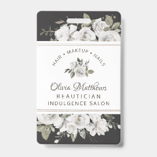Vintage Cherish White Floral & Rose Gold Business Badge
