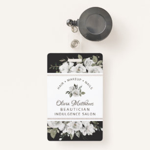 Vintage Cherish White Floral & Rose Gold Business Badge