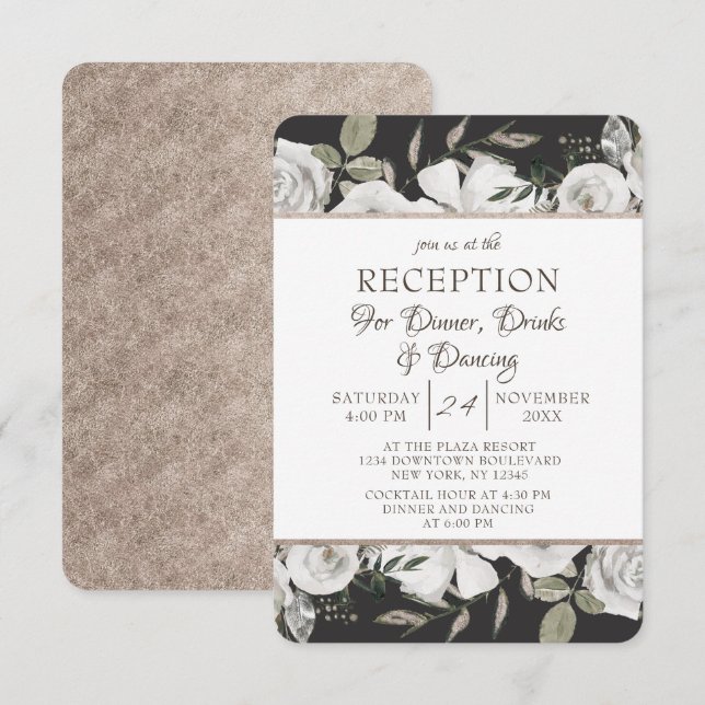 Vintage Cherish White Floral Wedding Reception Invitation (Front/Back)