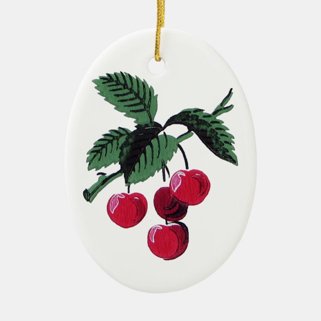 Vintage Cherries Ceramic Ornament (Front)