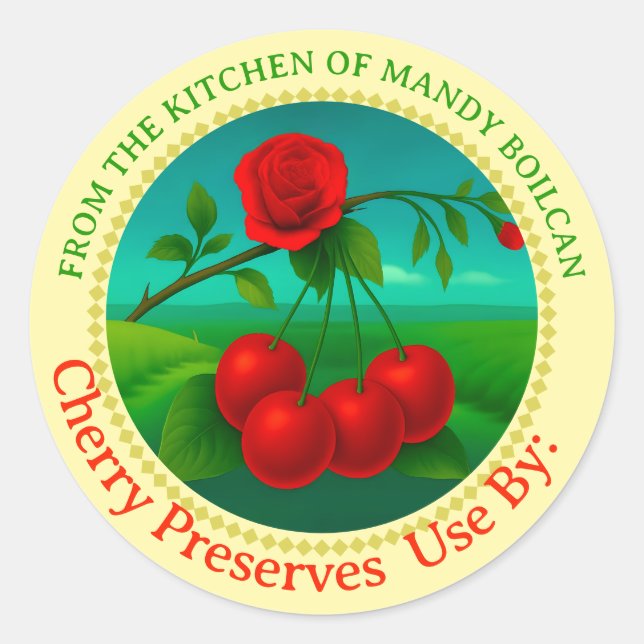 Vintage cherries from the kitchen of canning label (Front)