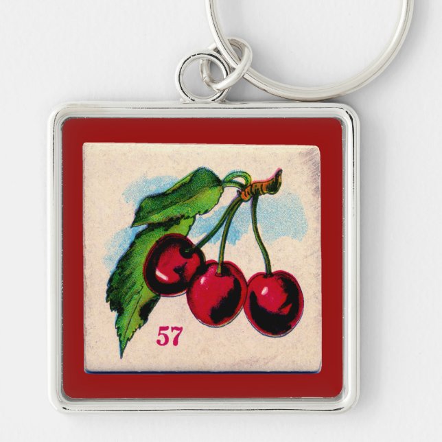 Vintage Cherries Game Card Keychain (Front)