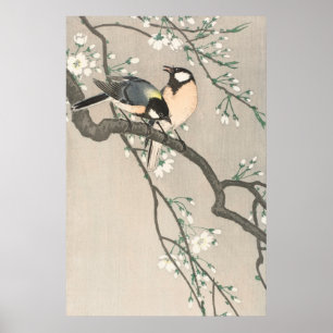 Vintage Cherry Blossom And Bird Painting Poster