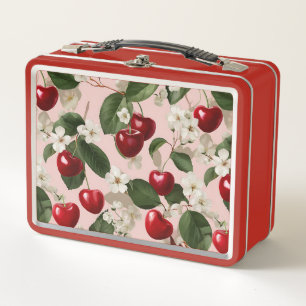 Vintage Cherry Blossom Botanical Pink Garden Metal Lunch Box