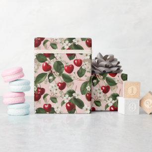 Vintage Cherry Blossom Botanical Pink Garden Wrapping Paper
