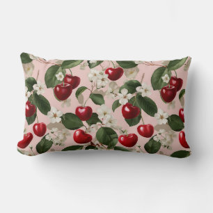 Vintage Cherry Blossom Botanical Pink Red Pattern Lumbar Pillow