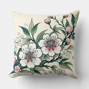 Vintage Cherry Blossom Branch  Throw Pillow