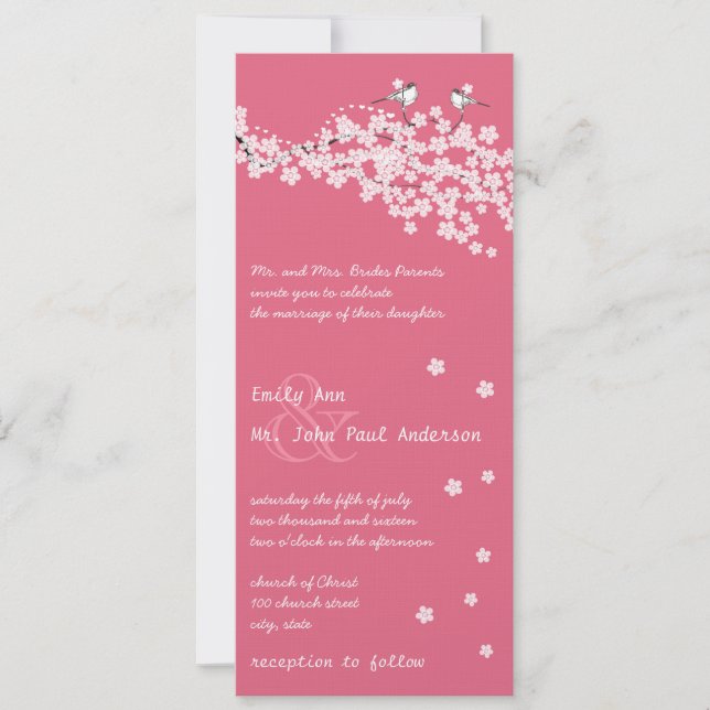 Vintage Cherry Blossom Chickadee  Damask Wedding Invitation (Front)