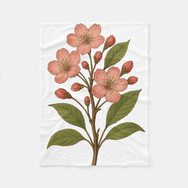 Vintage Cherry Blossom Fleece Blanket | Soft (Front)