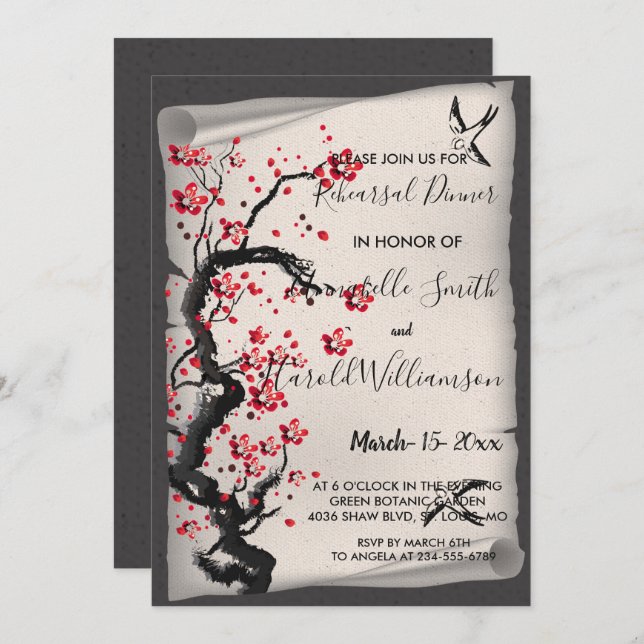 Vintage Cherry Blossom Invitation (Front/Back)