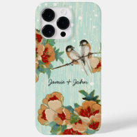 Vintage Cherry Blossom Love Bird Peach Mint