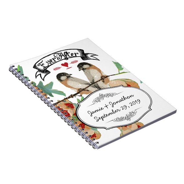 Vintage Cherry Blossom Love Bird Peach Mint Notebook (Right Side)