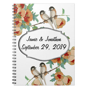 Vintage Cherry Blossom Love Bird Peach Mint Notebook