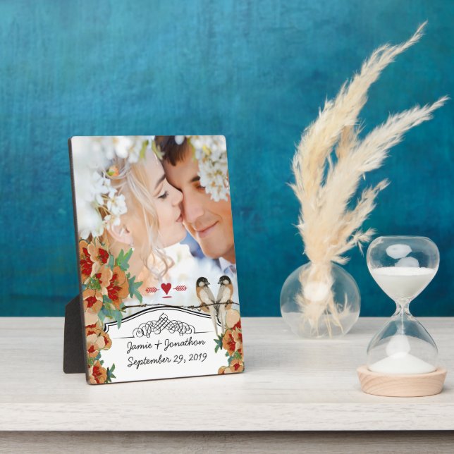 Vintage Cherry Blossom Love Bird Peach Mint Plaque (Side)