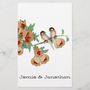 Vintage Cherry Blossom Love Bird Peach Mint Stationery