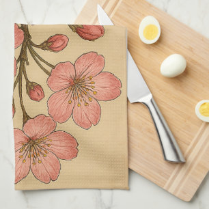 Vintage Cherry Blossom on Weathered Paper Kitchen Towel