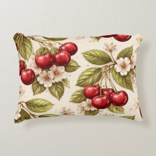 Vintage Cherry Blossom Pattern Red Cherries Accent Pillow