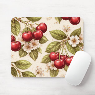 Vintage Cherry Blossom Pattern Red Cherries  Mouse Pad