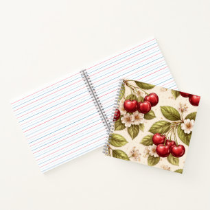 Vintage Cherry Blossom Pattern Red Cherries Notebook